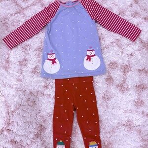 Mini Boden Red and Blue Snowman Kids Matching Set